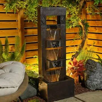 SERBILHOME 40.94’Tall Water Fountain Outdoor Clearance with Lights Pump,4 Tier Waterfall Fountain Garden Outdoor Fountains and Waterfalls for Garden,Backyard,Patio,Office,Home Decor