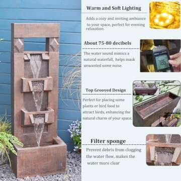 SERBILHOME 40.94’Tall Water Fountain Outdoor Clearance with Lights Pump,4 Tier Waterfall Fountain Garden Outdoor Fountains and Waterfalls for Garden,Backyard,Patio,Office,Home Decor