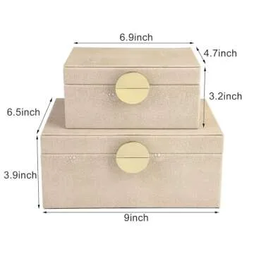 HofferRuffer Faux Leather Jewelry Boxes, Decorative Boxes Storage Accessory Organizer with Gold Hard...