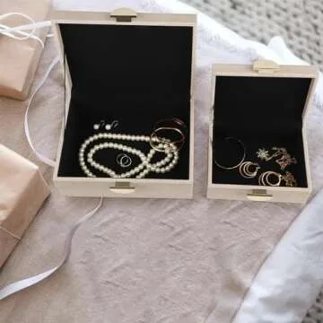 HofferRuffer Faux Leather Jewelry Boxes, Decorative Boxes Storage Accessory Organizer with Gold Hardware Decor, Classic Vegan Leather Set of 2 Pieces (Light Grey)