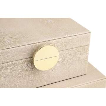 HofferRuffer Faux Leather Jewelry Boxes, Decorative Boxes Storage Accessory Organizer with Gold Hardware Decor, Classic Vegan Leather Set of 2 Pieces (Light Grey)
