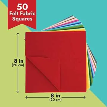 Juvale 50 Pack Colorful Felt Sheets for Crafts, 8x8