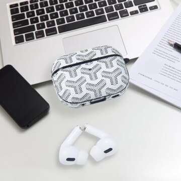 hornback for AirPods Pro 2nd Generation Case 2022, Full Protective Hard Shell Cute Leather AirPods Protective Cover Case for AirPods Pro 2 Case Women Men, Front LED Visible(White)