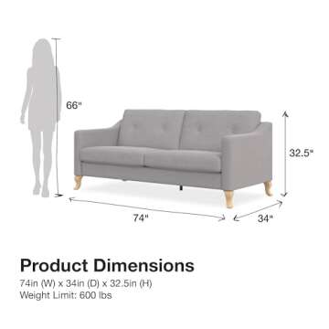 Mr. Kate Tess Sofa with Soft Pocket Coil Cushions, Small Space Living Room Furniture, Light Gray Linen