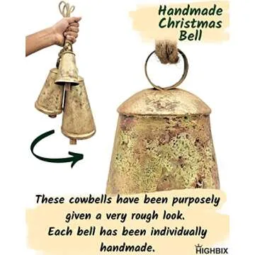 HIGHBIX Set of 3 Giant Harmony Cow Bells Huge Vintage Handmade Rustic Lucky Christmas Hanging Cone Bells (X-Large)