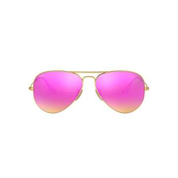 Ray-Ban RB3025 Aviator Large Metal Mirrored Unisex Sunglasses (Matte Gold Frame/Pink Mirror Lens 112...