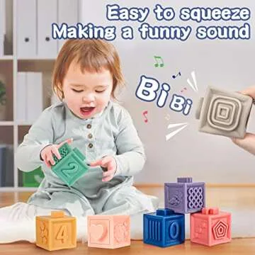 SpringFlower Baby Soft Stacking Blocks, Baby Toys for 0 6 9 12 Months, Baby Teething Building Blocks, Educational Sensory Toys Gifts for Toddlers 1-3, 12pcs