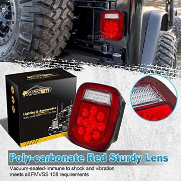 Partsam 2x Red/White 39 LED Stop Turn Tail Stud Lights Replacement for Jeep CJ YJ JK Truck Trailer Boat RV, Hardwired