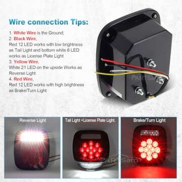 Partsam 2x Red/White 39 LED Stop Turn Tail Stud Lights Replacement for Jeep CJ YJ JK Truck Trailer Boat RV, Hardwired