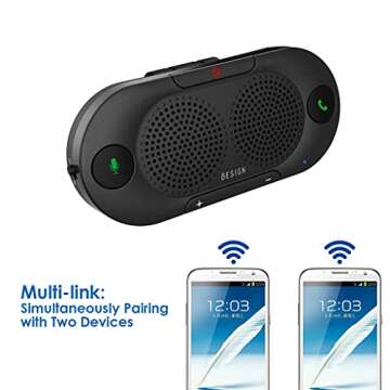 Besign BK06 Bluetooth 5.0 in Car Speakerphone with Visor Clip, Wireless Car Kit for Handsfree Talking, Motion Auto On, Siri Google Assistant Support, Dual 2W Speakers, Black