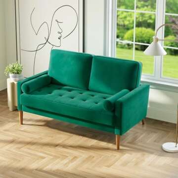 Vesgantti 56" Green Velvet Couch, Comfy Sofa Couch with Spring Cushions, Loveseat Sofa for Bedroom, ...