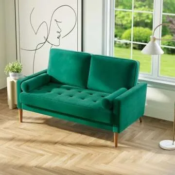 Vesgantti 56" Green Velvet Couch, Comfy Sofa Couch with Spring Cushions, Loveseat Sofa for Bedroom, ...