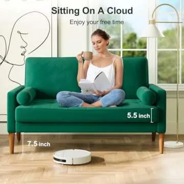 Vesgantti 56" Green Velvet Couch, Comfy Sofa Couch with Spring Cushions, Loveseat Sofa for Bedroom, Sturdy Wooden Small Couch for Small Spaces, Modern 2 Seater Sofa with Tufted Seat, Living Room Couch