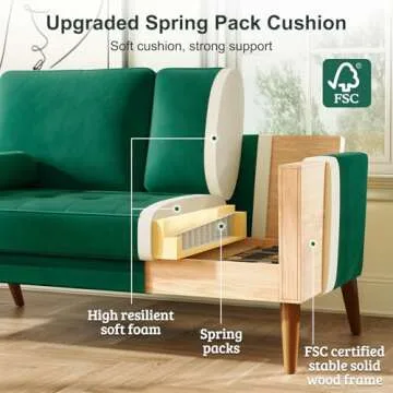 Vesgantti 56" Green Velvet Couch, Comfy Sofa Couch with Spring Cushions, Loveseat Sofa for Bedroom, Sturdy Wooden Small Couch for Small Spaces, Modern 2 Seater Sofa with Tufted Seat, Living Room Couch