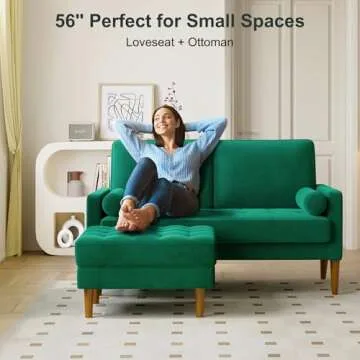 Vesgantti 56" Green Velvet Couch, Comfy Sofa Couch with Spring Cushions, Loveseat Sofa for Bedroom, Sturdy Wooden Small Couch for Small Spaces, Modern 2 Seater Sofa with Tufted Seat, Living Room Couch