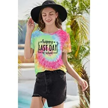 MNLYBABY Happy Last Day of School Shirt Women Teachers Shirt School Graduation Tee Appreciation Gift Teacher Life Top Blue