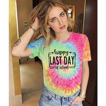 MNLYBABY Happy Last Day of School Shirt Women Teachers Shirt School Graduation Tee Appreciation Gift Teacher Life Top Blue