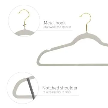 ManGotree Velvet Hangers, Coat & Suite Hangers, No-Slip Felt Hangers, Ultra-Slim Space Saving Hangers, Sturdy Clothes Hangers, 360° Swivel Golden-Plated Hook, 36 Pack (Gray)