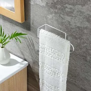Taozun Hand Towel Holder/Clear Hand Towel Rack - Acrylic Plastics Towel Ring Self Adhesive Towel Bar for Bathroom or Kitchen Wall (8 inch, Transparent)