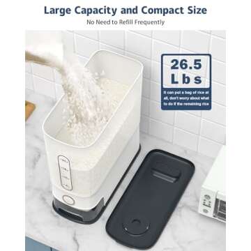 Lenwi 26.5 Lbs Rice Dispenser, Large Rice Container with Scale Measuring Cup, BPA-Free Household Ric...