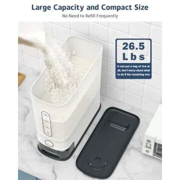 Lenwi 26.5 Lbs Rice Dispenser, Large Rice Container with Scale Measuring Cup, BPA-Free Household Ric...