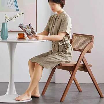 LXMZGZ Modern Folding Chairs Rattan Kitchen Dining Chair,Armless Side Chair for Dining Room Kitchen Balcony Small Space,18" Seat Height (Walnut)