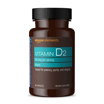 Amazon Elements Vitamin D2 2000 IU - Vegan Capsules for Immune Support