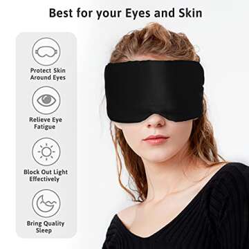 ATreebag Silk Sleep Mask for Women Men, Mulberry Silk Eye Sleeping Mask & Blindfold with Adjustable Velcro Strap, Blackout Eye Cover for Sleep Travel Yoga Nap, Large Size, Black