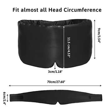 ATreebag Silk Sleep Mask for Women Men, Mulberry Silk Eye Sleeping Mask & Blindfold with Adjustable Velcro Strap, Blackout Eye Cover for Sleep Travel Yoga Nap, Large Size, Black