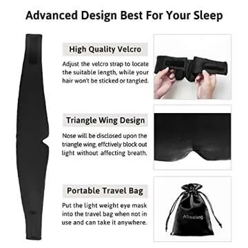 ATreebag Silk Sleep Mask for Women Men, Mulberry Silk Eye Sleeping Mask & Blindfold with Adjustable Velcro Strap, Blackout Eye Cover for Sleep Travel Yoga Nap, Large Size, Black