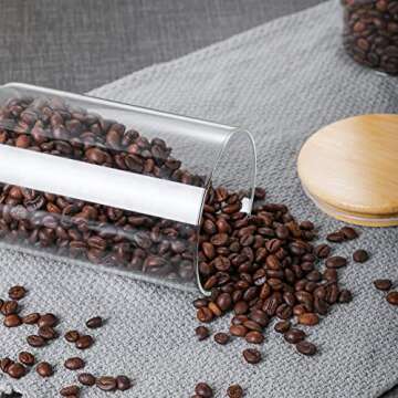 MOLFUJ 550 ML / 18 FL Oz Glass Storage Container with Wood Lid, Stackable Clear Decorative Organizer Bottle Canister Pantry Jar with Air Tight Wooden Lid for Food, Coffee, Candy, Sugar, Salt, Tea