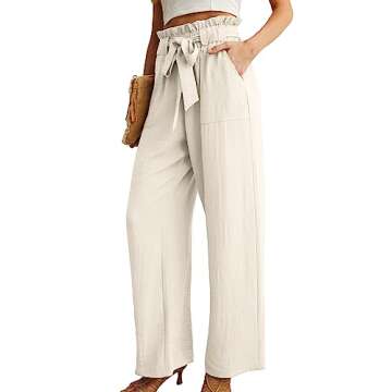 IWOLLENCE Wide Leg Pants for Women with Pockets High Waist Adjustable Knot Loose Casual Trousers Bus...