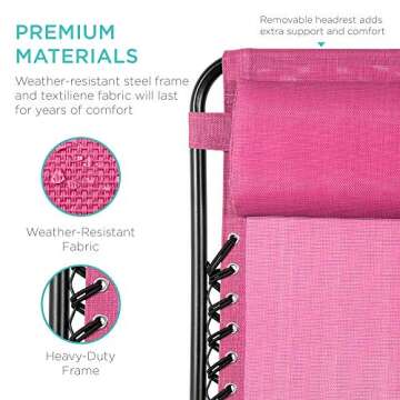 Best Choice Products Set of 2 Adjustable Steel Mesh Zero Gravity Lounge Chair Recliners w/Pillows and Cup Holder Trays - Pink