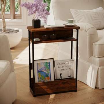 Vintage Narrow Side Table with Storage Shelf - 3 Tier Slim Design for Small Spaces