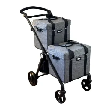 Grey VOOMcart Personal Collapsible Grocery Cart with Wheels and Removable Baskets
