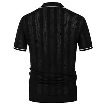 PJ PAUL JONES Men's Short Sleeve Knit Shirt Mesh Breathable Summer Polo Shirt Slim Fit 60s Italian K...
