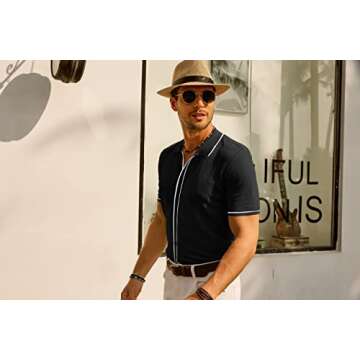 PJ PAUL JONES Men's Short Sleeve Knit Shirt Mesh Breathable Summer Polo Shirt Slim Fit 60s Italian Knitted Polo Shirts Black M