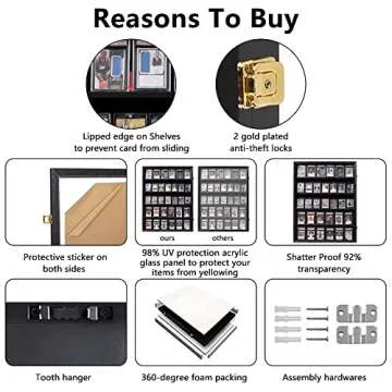 VERANI Baseball Card Display Case - 35 Graded Sports Card Display Frame - Holds Sport Cards with UV Protection Clear View Lockable Wall Cabinet for Football Basketball Hockey Trading Card, Large Black