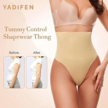 YADIFEN Women's Shapewear Thong Tummy Control Thong Panties Girdle Underwear High Waist Body Shaper Briefs Seamless Thong, X-Large, Nude-1 Pack