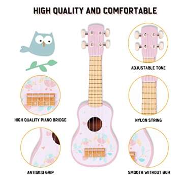 WoodenEdu Kids Guitar for Girls, Wooden Musical Instruments Toys with Ukulele, Tambourine, Maracas, ...