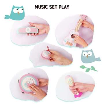 WoodenEdu Kids Guitar for Girls, Wooden Musical Instruments Toys with Ukulele, Tambourine, Maracas, Harmonica, Mini Band Sets for Toddlers 2 3 Years Old Birthday Gift (Pink for Girls)