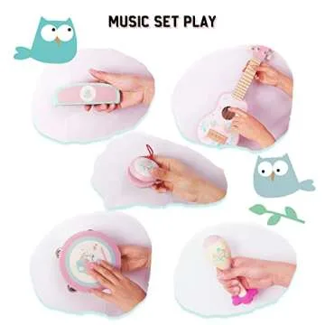 WoodenEdu Kids Guitar for Girls, Wooden Musical Instruments Toys with Ukulele, Tambourine, Maracas, Harmonica, Mini Band Sets for Toddlers 2 3 Years Old Birthday Gift (Pink for Girls)