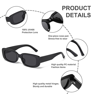 Trendy Y2K 90s Rectangle Sunglasses UV400 Protection