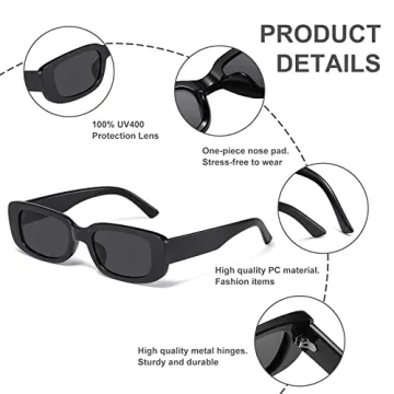 Trendy Y2K 90s Rectangle Sunglasses UV400 Protection