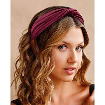 Turban Headbands for Women Boho Wide Women's Headbands for Hair Non Slip Twist Head Bands Headwraps Short Hair Stretchy Thick Fashion Hair Accessories, Solid Color