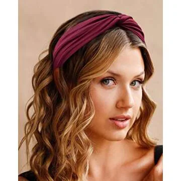 Turban Headbands for Women Boho Wide Women's Headbands for Hair Non Slip Twist Head Bands Headwraps Short Hair Stretchy Thick Fashion Hair Accessories, Solid Color
