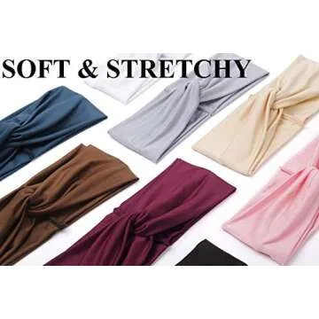 Turban Headbands for Women Boho Wide Women's Headbands for Hair Non Slip Twist Head Bands Headwraps Short Hair Stretchy Thick Fashion Hair Accessories, Solid Color