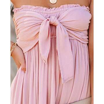 R.Vivimos Women's Summer Cotton Boho Beach Sleeveless Tie Front Mini Dress Tube Top Dress (Small, Pink)