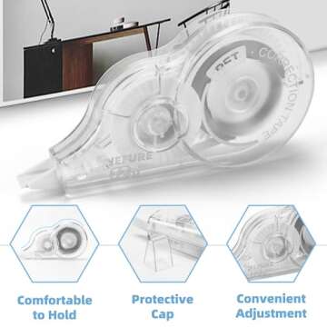 JEFURE 4 Pcs 39.4 Ft Correction Tape, Tear-Resistant Tape Bulk for School, Office, Note Taking, Journal (Tape Width 0.2 in, Clear)