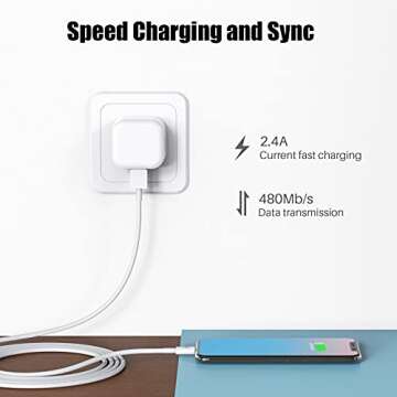 PGQBS for iPhone Long Charger Cable 6 ft 3Pack for Lightning to USB Fast Charging Cord 6Foot for iPhone 14 Pro Max/14/13/12/11/XR/Xs/X/8/7/6, for iPad Pro/Air/Mini White Phone Charge 6 feet